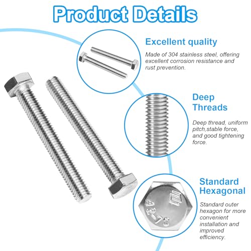 5 Pcs M10 Hex Bolts M10-1.5 x 100mm Hex Head Screw Bolt 304 Stainless Steel M10-1.5mm Hexagon Bolts Hex Head Screws, Metric Machine Fully Thread, Bright Finish - size: M10 -1.5x 100mm
