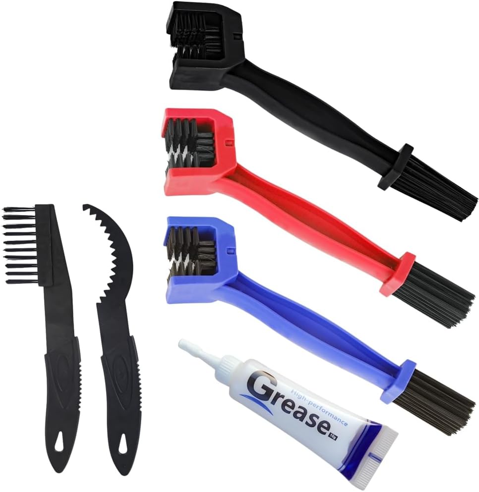 Bike & Motorcycle Chain Cleaner Kit - 6-Piece Eco-Friendly Set with 3 Brushes, Chain Scraper, Scrubber & 10g Pro-Grade Lubricant