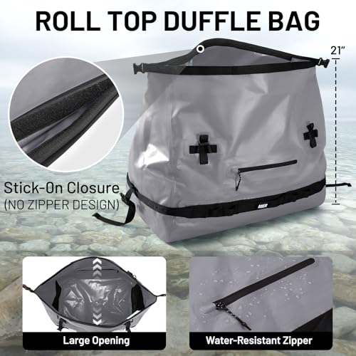 MIER Large Waterproof Duffel Bag - 60L/80L Dry Bag Backpack | Detachable Backpack Straps; Multi-Pockets; Roll-Top with Hook-and-Loop Closure; Motorcycle, Kayaking, Gym, Beach, Boating - color: Gray, size: 60L