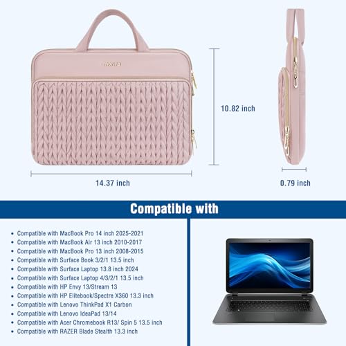 MOSISO Laptop Case 16 inch, 15-15.6 inch Laptop Sleeve, Pink | Compatible with MacBook Pro 16 M5 M4 M3 M2 M1, HP Dell Acer Lenovo ASUS Notebook, Wheat Ear Quilted Bag with Handle&Pocket - color: Pink, size: 16 inch
