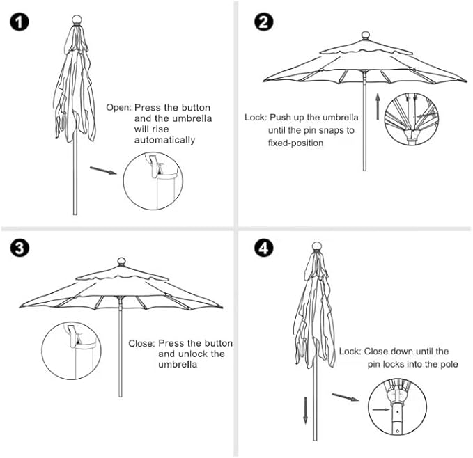 EliteShade USA 10-Year-Non-Fading 11Ft Market Umbrella Patio Outdoor Cylinder Auto Push-up Table Umbrella with Ventilation, Heather Beige