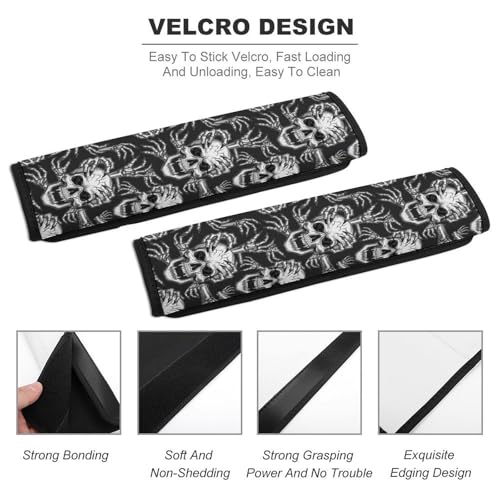 Breathable Car Seat Belt Pad for Girls and Boys, Stroller Pushchair High Chair, 2PCS Horrible Gothic Black and White Skull Shoulder Harness Cover Easy Install (No Tool) - color: Pattern 611