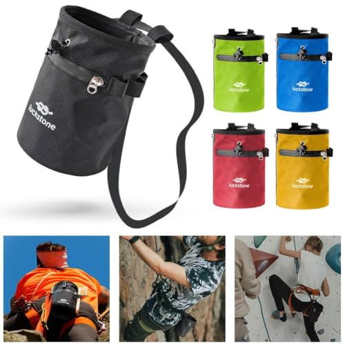 Rock Climbing Chalk Bag Featuring Stiffened Rim and Fleece Lining, No-Spill Magnesium Bag for Weightlifting Gymnastics Bouldering, 420D Fabric with Quick Clip Belt and Phone Pocket(Red) - size: Red