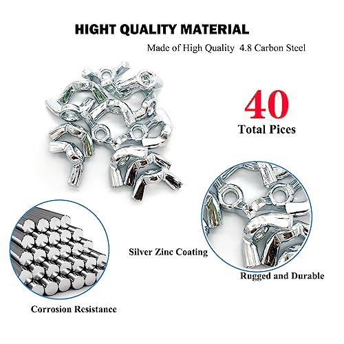 40 PCS 3/16-24 Inch Wingnuts, Quality Carbon Steel Wing Nuts Zinc Plated Fasteners Parts Butterfly Nut, Hand Twist Tighten Hardware Nuts Butterfly Wing-Nut 3/16-24” Assorted Kit - size: 3/16"-24 - Carbon Steel - 40 Pcs