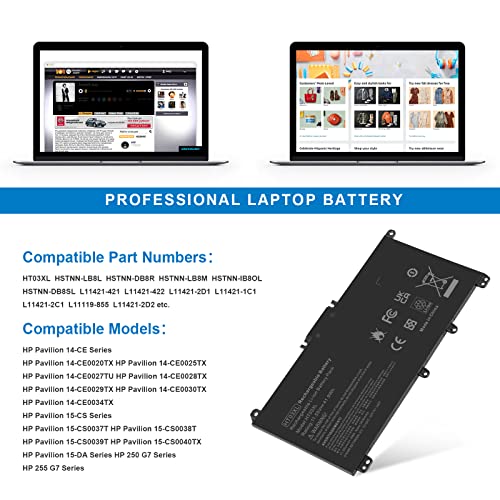 HT03XL L11119-855 Battery for HP Pavilion 14-CE 14-CF 14-DF 14-DQ 14-DK 14M-DH 15-CS 15-DA 15-DB 15-DW 15-DY 17-by 17-CA,15-DA0014DX 15-CS0053CL HSTNN-UB7J HSTNN-DB8R HT03041XL L11421-542 L11421-2C2 - size: 7.32*3.54*0.24inch