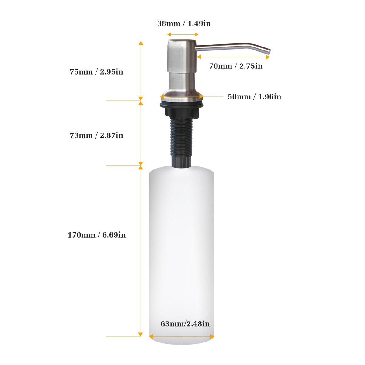 Soap Dispenser for Kitchen Sink, Built in Sink Soap Dispenser Lotion Dispenser with 17 OZ Bottle, Refill from The Top Bar Sink Soap Dispenser, Brushed Nickel (1 Pack)