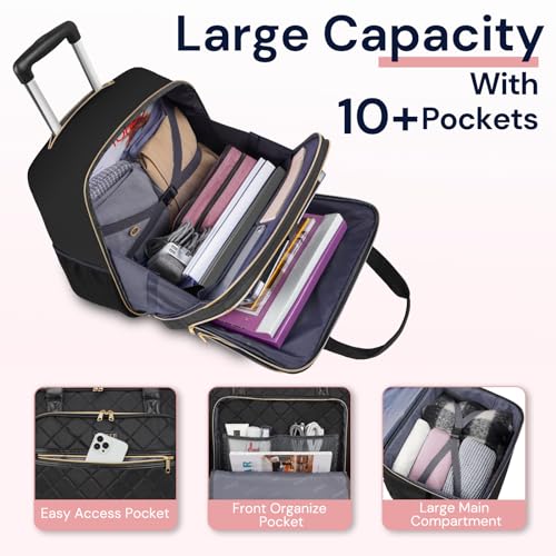 Ytonet Rolling Laptop Bag, Rolling Briefcae for Men Women, 17.3 Inch Water Resistant Laptop Bag with Wheels, Overnight Roller Computer Bag Laptop Briefcases for Work Carbon Black