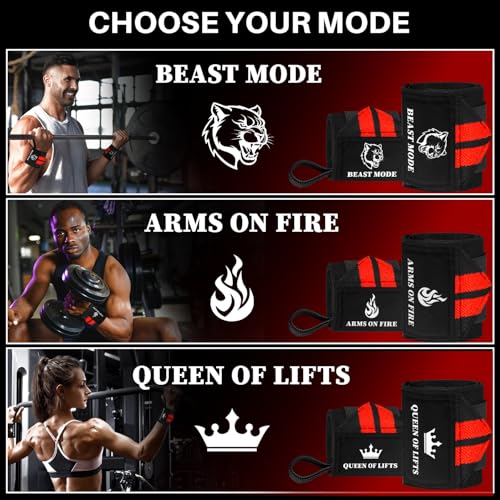 TECEUM Elastic Cotton Weightlifting Wrist Wraps with Thumb Loops, 1 Pair - color: Black and Red, style: 18" – Arms on Fire