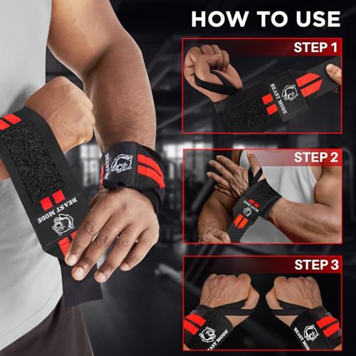 TECEUM Elastic Cotton Weightlifting Wrist Wraps with Thumb Loops, 1 Pair - color: Black and Red, style: 18" – Queen of Lifts