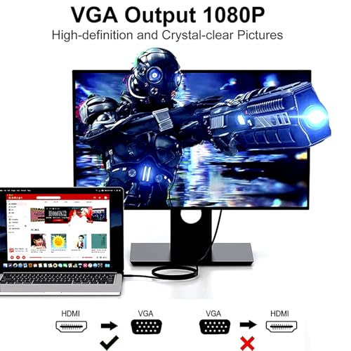 HDMI to VGA 30FT Cable with IC, Gold-Plated HDMI to VGA Compatible for Computer, Desktop, Laptop, PC, Monitor, Projector,HDTV, Raspberry Pi, Roku, Xbox and More, Green-Gray Aluminum Shell - size: 30FT