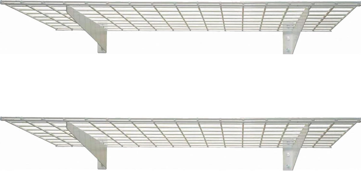 00630 2-Pack Heavy Duty Steel Wall Garage Shelving, 48-Inch X 24-Inch Wall Mounted Shelves for Garage Storage, Low-Profile Brackets, Max Shelf Load 150 Pounds, White Powder Coated Finish