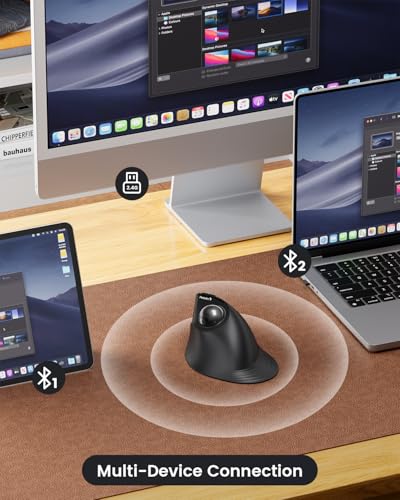 ProtoArc EM05 NL Wireless Trackball Mouse, Vertical Trackball Mouse | 62° Vertical Design Supports a Natural Wrist Posture, Connect 3 Devices Via Bluetooth/2.4G USB-A, 500mAh Rechargeable Battery - color: Gray
