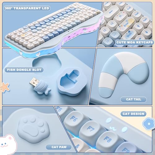YUNZII C75 Cute 75% Wireless Mechanical Keyboard (Blue, Milk V2 Switch) | Creamy Cake Keyboard, BT5.0/2.4G/USB-C, Hot-Swap, NKRO, PBT MOA Keycaps,5500mAh RGB Gasket Mount for Mac/Win/Gaming/Office - color: Blue, size: Milk V2 Switch
