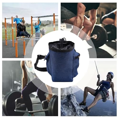 Chalk Bag for Rock Climbing Drawstring Closure Zippered Pockets Adjustable | Chalk Organizer for Rock Climbing, Bouldering, Weightlifting, Gymnastics, Adults Women Men - color: Navy Blue