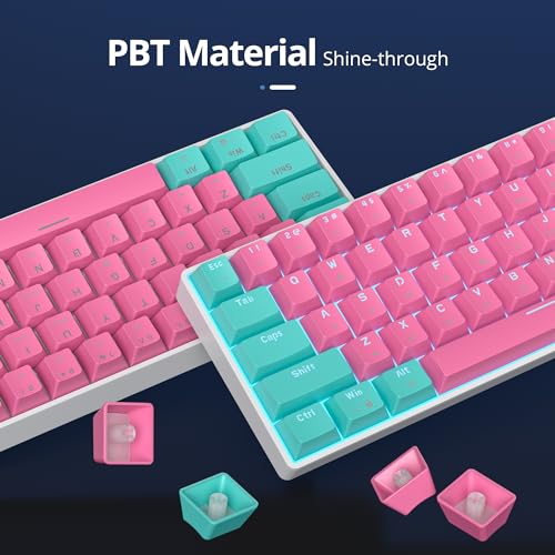 Portable 60% Mechanical Gaming Keyboard, 60 Percent Red Switch LED Backlit, 61 Keys Mini Pink USB Wired Office Keyboard for Windows Mac Laptop PC - color: 61 Miami/Red Switch
