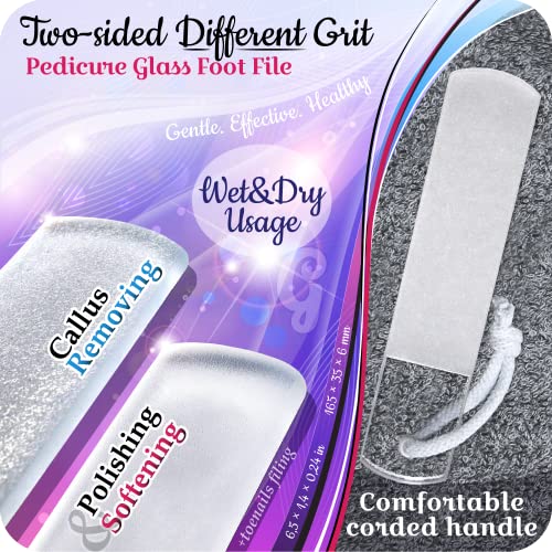 Genuine Czech Glass Nail File Set - Callus Remover Foot Rasp, Cuticle Pusher Manicure Stick, Double Sided Etched Different Grit Surface, Professional Nail Care Tool, Made in EU - color: All-in-one Set - Aqua Magenta