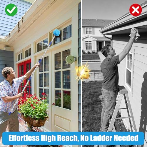 Cobweb Duster with Extension Pole - 4 FT Lightweight Stainless Steel Extendable Duster Ceiling Fan Duster for High Ceilings, Medium Stiff PET Bristle Spider Web Brush for Indoor/Outdoor Cleaning - size: 4FT