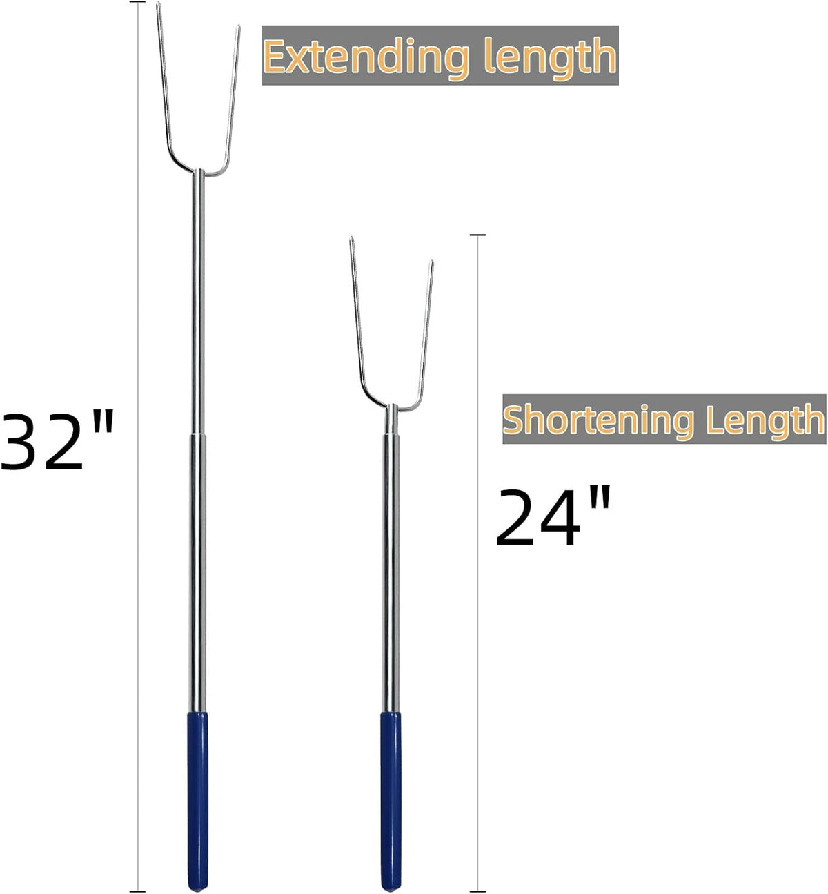 32" Heavy Duty Hot Dog Roasting Sticks for Campfire, Smores Sticks for Fire Pit Long, Marshmallows Skewers (2 Pack)