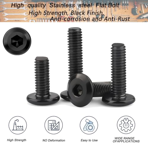 Matuja 5/16-18 x 5/8" Flat Head Hex Socket Bolts Screws,304 Stainless Steel,Black Oxide Finish,Fully Threaded Bright Furniture with Hex Key(20 Pcs) - size: 5/16-18 x 5/8"