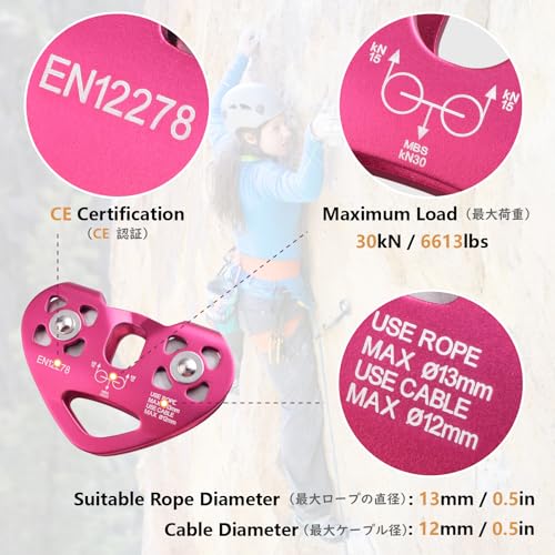JEELAD Climbing Pulley, 30kN Aluminum Alloy Rescue Sheave, Outdoor Zipline Rigging (Black - 30KN) - color: 02 Black - 30kN