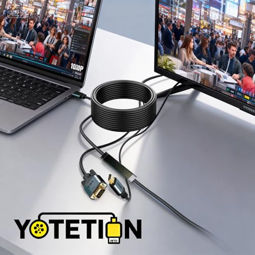 HDMI to VGA 60Ft Cable with IC, Gold-Plated HDMI to VGA Compatible for Computer, Desktop, Laptop, PC, Monitor, Projector,HDTV, Raspberry Pi, Roku, Xbox and More, Green-Gray Aluminum Shell - size: 60FT