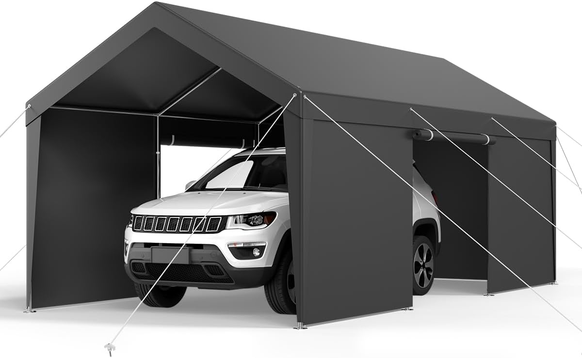 VEVOR 12x20 FT Heavy Duty Carport, Portable Car Canopy with Removable Sidewalls and Door, Outdoor Car Shelter, UV-Resistant, Water-Resistant, All-Season Car Shelter for Cars, Boats, and Equipment