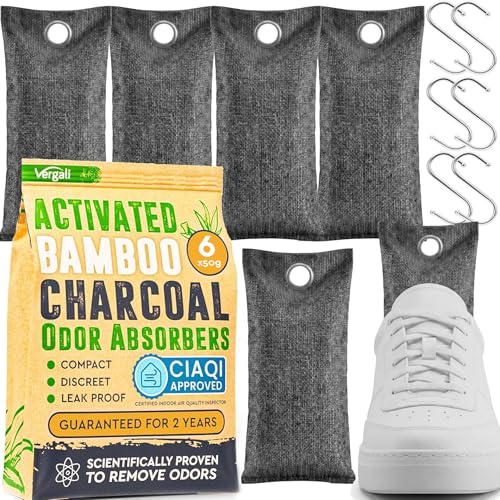 Activated Charcoal Shoe Odor Elimination Bags. Remove Strong Odors in Car, Closet, Basement. 6 Activated Charcoal Bags Odor Absorbers for Home. Bamboo Charcoals Air Purifying Bag Charcoals Deodorizer