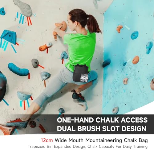RiToEasysports Chalk Bag, Large Capacity Mountaineering with Trapezoidal Bottom Holds with Dual Hanging Points for Outdoor Sports - size: Small Black