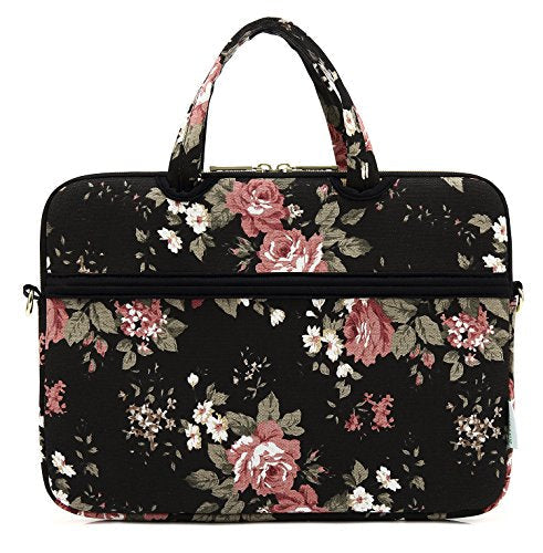 Black C Rose Patten water resistant Laptop Shoulder Messenger Bag Case Sleeve for 14 Inch 14.1 Inch Laptop,Laptop Briefcase - color: Black C Rose, size: 14-14.1 Inch