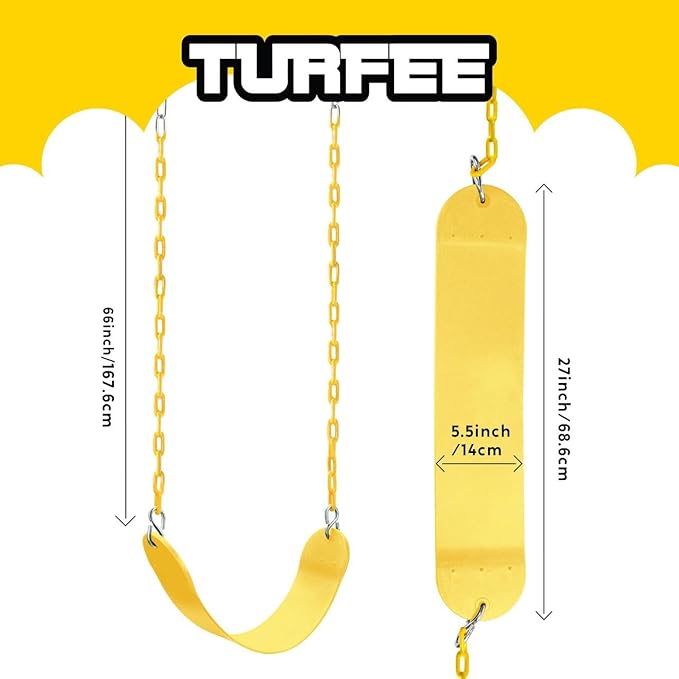 TURFEE Swing for Outdoor Swing Set - Pack of 1 Seat Replacement Kit with Heavy Duty Chains - Backyard Swingset Playground Accessories for Kids (Yellow)