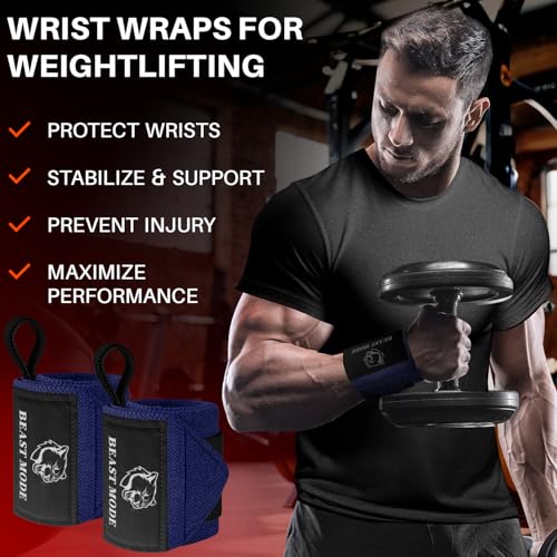 TECEUM Elastic Cotton Weightlifting Wrist Wraps with Thumb Loops, 1 Pair - color: Navy Blue, style: 18" – Arms on Fire