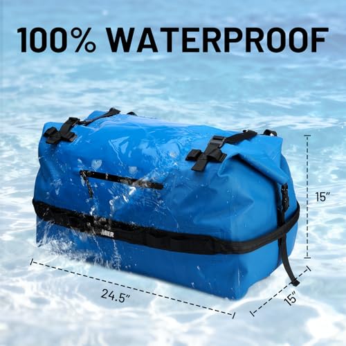 MIER Large Waterproof Duffel Bag - 60L/80L Dry Bag Backpack | Detachable Backpack Straps; Multi-Pockets; Roll-Top with Hook-and-Loop Closure; Motorcycle, Kayaking, Gym, Beach, Boating - color: Dark Blue, size: 80L