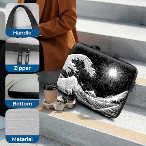 Laptop Sleeve with Handle 15.6 Inch, Waterproof Laptop Case Bag, Black Wave Pattern Design Computer Sleeve Compatible with MacBook Air, Pro, HP, Dell, Lenovo, ASUS - color: Black Wave, size: 15inch(15-15.6")