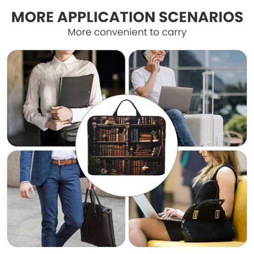 14 inch Laptop Sleeve with Handle Shockproof Laptop Bag Waterproof Computer Cover Bag Books on The Bookshelf Briefcase