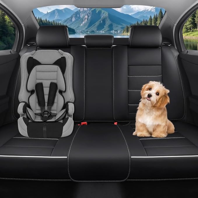 Car Seat Covers Full Set Custom Fit for Ford Focus 2000-2018-Luxury Leather with Lumbar Support, Breathable, Waterproof, Anti-Slip, Durable, Easy to Install (Black&White,Full Set)