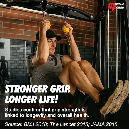 Pull Up Grips Ball – Enhance Grip Strength & Forearm Training – 2.8inch Non-Slip Surface Grip Balls – Includes Carabiners & Straps – Max Load 530lbs – Ideal for Climbing, Calisthenics