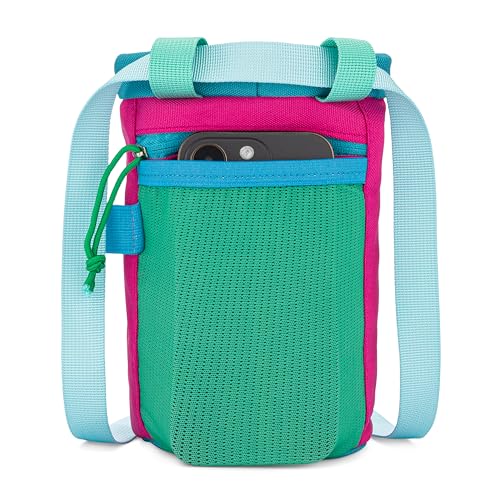 Classic Chalk Bag for Rock Climbing, Bouldering Chalk Bag Bucket with Quick-Clip Belt, Zippered Pockets and Pouch - Perfect Indoor/Outdoor Rock Climbing Gear Equipment - color: Magenta & Teal