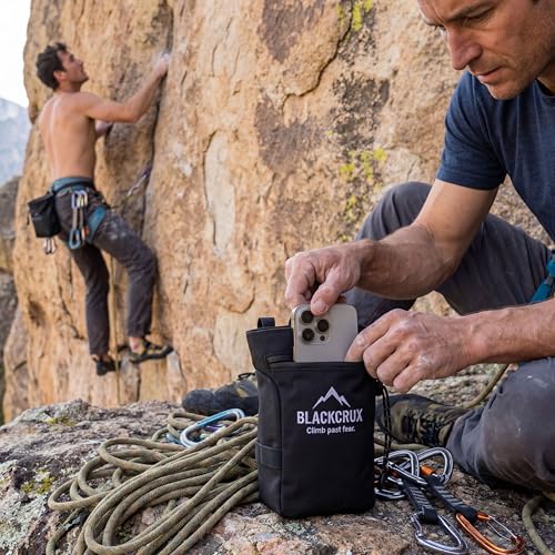 Chalk Bag for Rock Climbing, 600D Cordura Climbing Chalk Bag with Stiff Rim, Water-Resistant Design, Zippered Pocket, Adjustable Belt & Brush Holder, for Bouldering, Gym, Weight Lifting