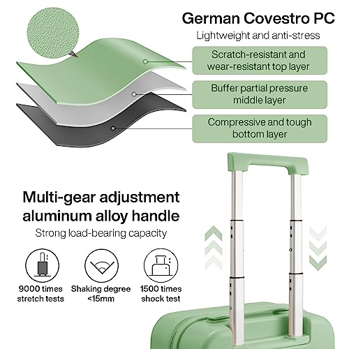 mixi Luggage Suitcase with Spinner Wheels, Hardside Rolling Suitcase PC with Cover & TSA Lock Lightweight Travel Case 26in Checked in, Avocado Green - color: Avacado Green, size: 26in Checked in