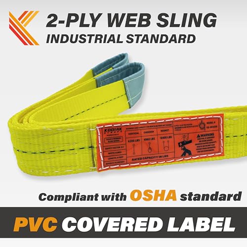 2-Ply Lifting Sling Straps 2”x 12ft - 6200lbs Vertical Capacity Heavy Duty Flat Eye Lift Sling, for Rigging Moving Towing Hoisting -2Pack - Kodiak Straps - color: 2 PACK, size: 2inch x 12ft