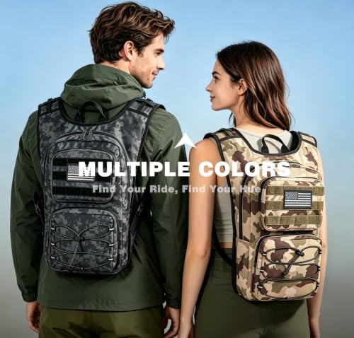 Hydration Backpack, Tactical Molle Water with 3L TPU Water Bladder | Lightweight Military Hydration Daypack for Hiking, Running, Cycling, Climbing, Biking, 105 oz, Breathable Back Panel - color: Black Camouflage