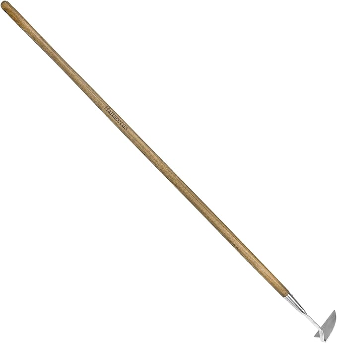Haliaeetus Sickle Hoe, 58'' Long Handle Japanese Hand Hoe for Standing to Remove Weed, Stainless Steel Scraper Hoe, Bent Angle Weeding Sickle for Fastly Scraping Out Weed on Flower Bed, Between Plants