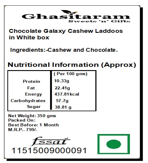 Ghasitaram Gifts Rakhi Gifts for Brothers Rakhi Sweets - Chocolate Galaxy Cashew Laddoos in White Box with Beads Rakhi