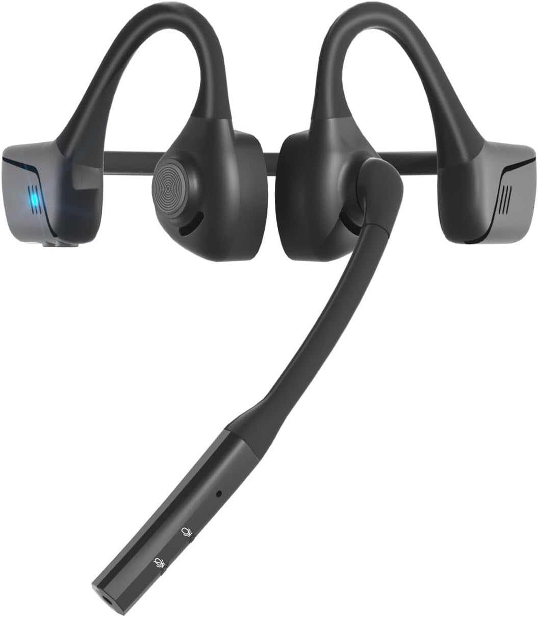BANIGIPA Bluetooth Headset with Microphone, Open Ear Headphones with Mic, Noise Cancelling Bluetooth Headphones for Phone Computer, Wireless Headset Multipoint Connection & Mute Button for Working-16H