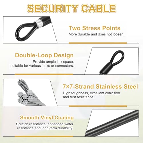 PATIKIL Security Cable Lock (1/8" Dia 3.3ft, Black) Vinyl Coated 304 Stainless Steel Double Loop Flexible Wire Rope Safety Cable with Quick Links Locking Connectors - color: Black, size: 1/8" x 3.3ft
