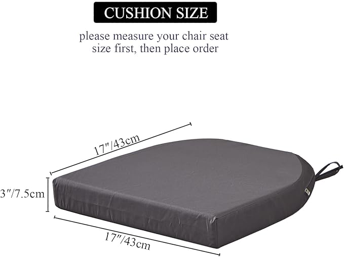 17 x 17 Inch Outdoor Seat Cushions for Patio Furniture with Non Slip and Ties Waterproof & UV Resistant Round Corner Outdoor Chair Cushions Replacement Set of 2, Gray