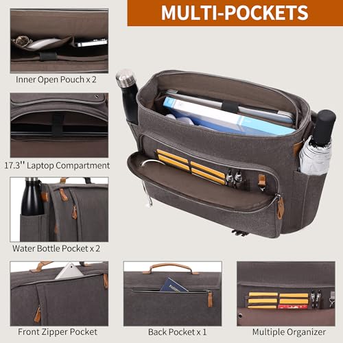 ESTARER Men Messenger Bag 17-17.3 Inch Laptop Bag Water-resistant Canvas Computer Shoulder Bag Briefcase for Work College Travel, Grey - color: 17-17.3" Buckle-grey
