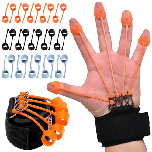 Finger Strengthener Hand Grip Exerciser with 30 Silicone Bands, Adjustable 40, 60, and 75 lbs Resistance, Finger Stretcher for Rock Climbing and Injury Rehabilitation, Hand Strength Training Equipment
