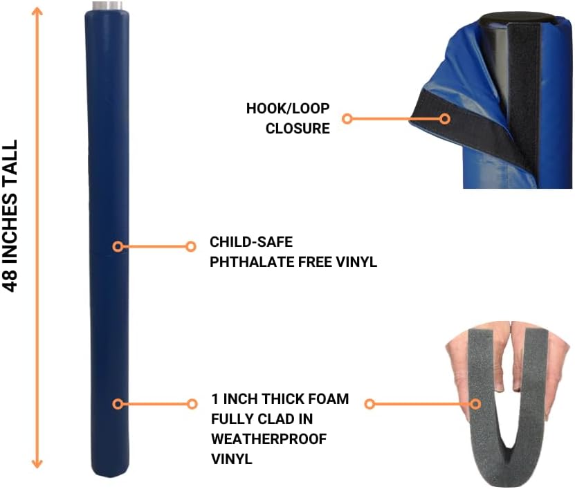 Safety Pole Pad, 4 FT Tall, 1” Thick Foam, Weatherproof, UV-Resistant, Hook/Loop Closure, Pickleball Pole Pad