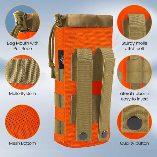 Molle Water Bottle Holder, Upgraded 1000D Nylon Tactical Molle Water Bottle Pouch, Sports Water Bottle Bag Bottom Mesh Lining Hydration Carrier for Camping, Climbing, Hiking and Travelling - color: Tan-Camo